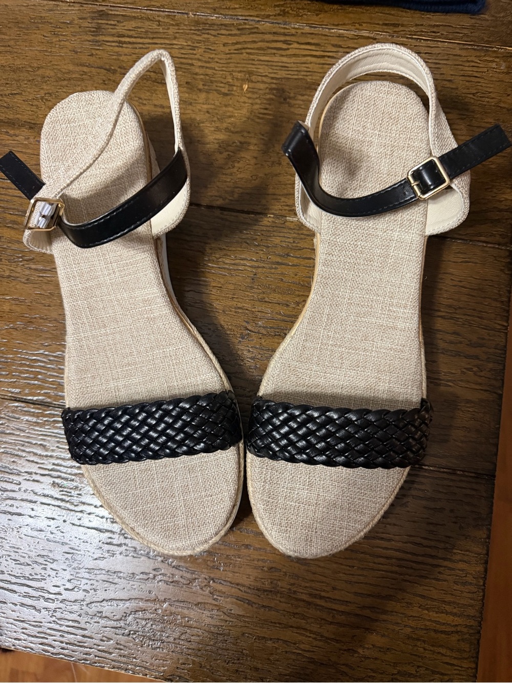 Women’s Black Braided Strap Sandals with Beige Footbed